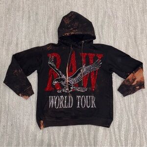 Raw World Tour Black Distressed Bling Hoodie Rawalty Rhinestone Eagle Men’s Sz S